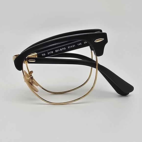Ray-Ban RB2176 901-S/7Q Clubmaster Folding Black Gold Sunglasses Frame 51-21-145 - Picture 1 of 13